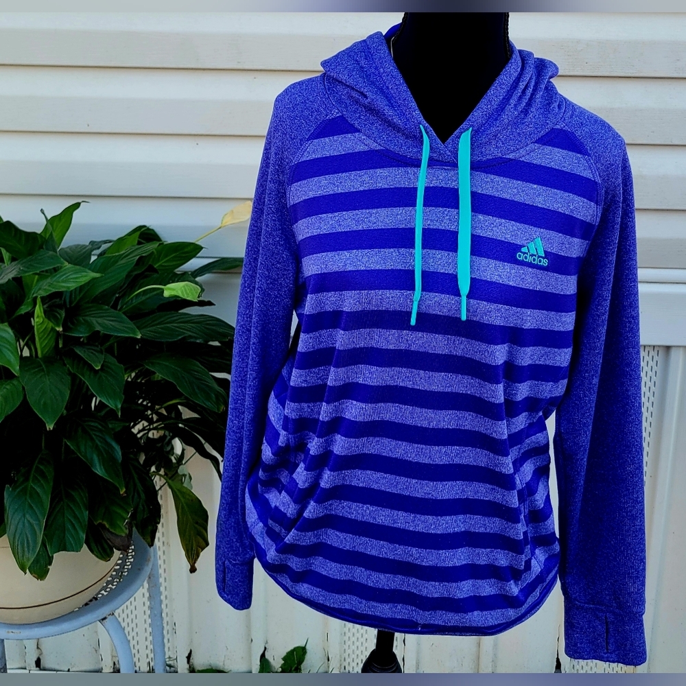 Adidas Purple Striped Hooded Sweatshirt with Teal Drawstrings 🚨 LAST CHANCE